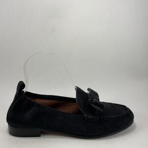 Coach Henny Bow Slip-On Loafers Womens Size 6.5 B Suede Black Moc Toe Flats